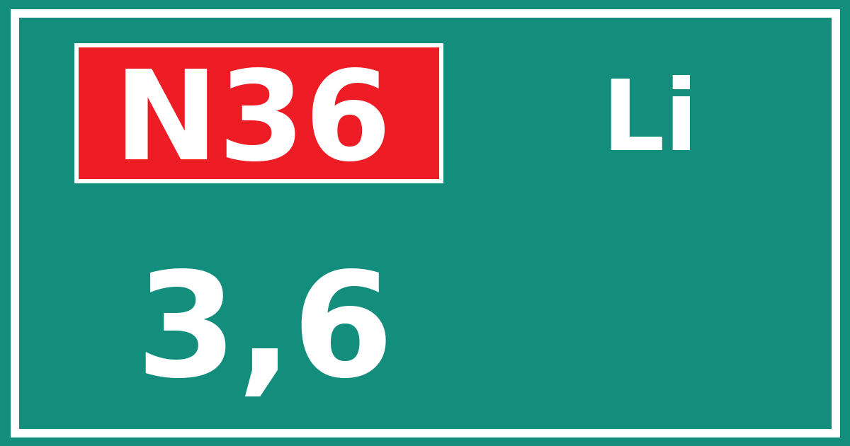 Hectometerbord N36 3,6 zijde Li