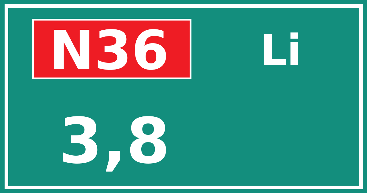 Hectometerbord N36 3,8 zijde Li