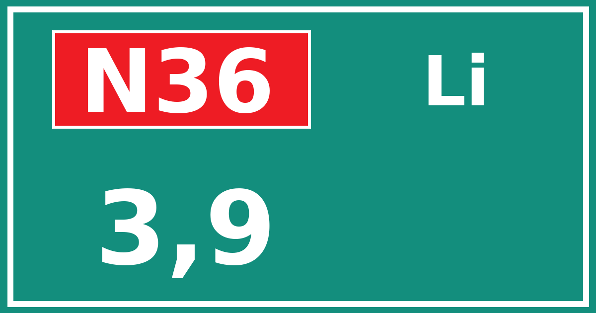 Hectometerbord N36 3,9 zijde Li