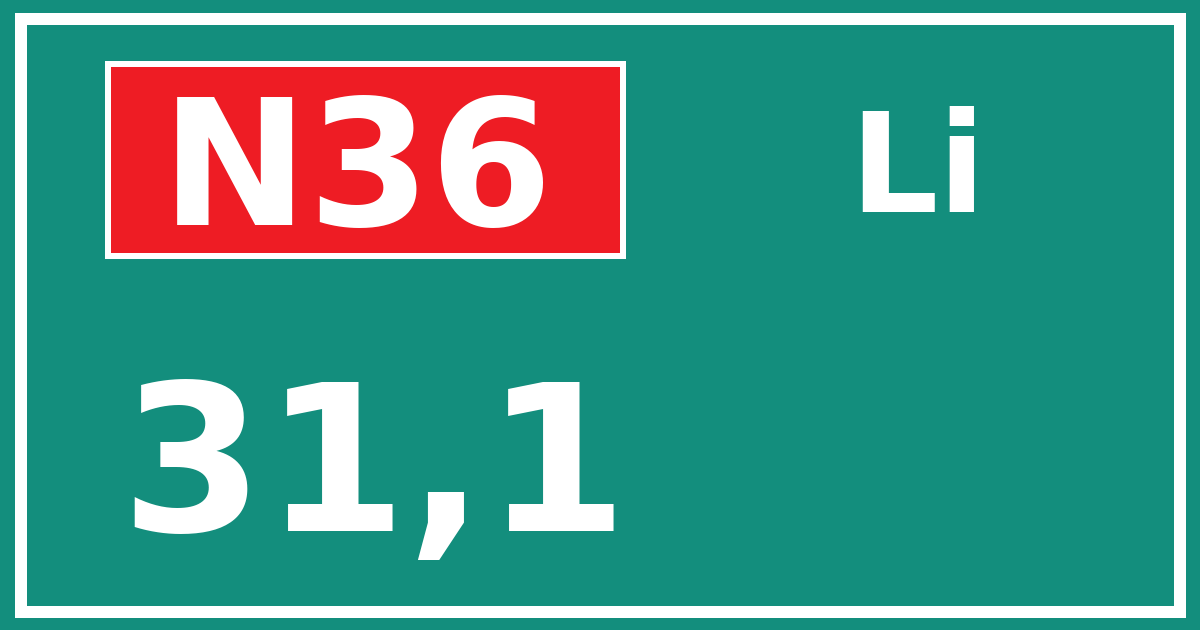 Hectometerbord N36 31,1 zijde Li
