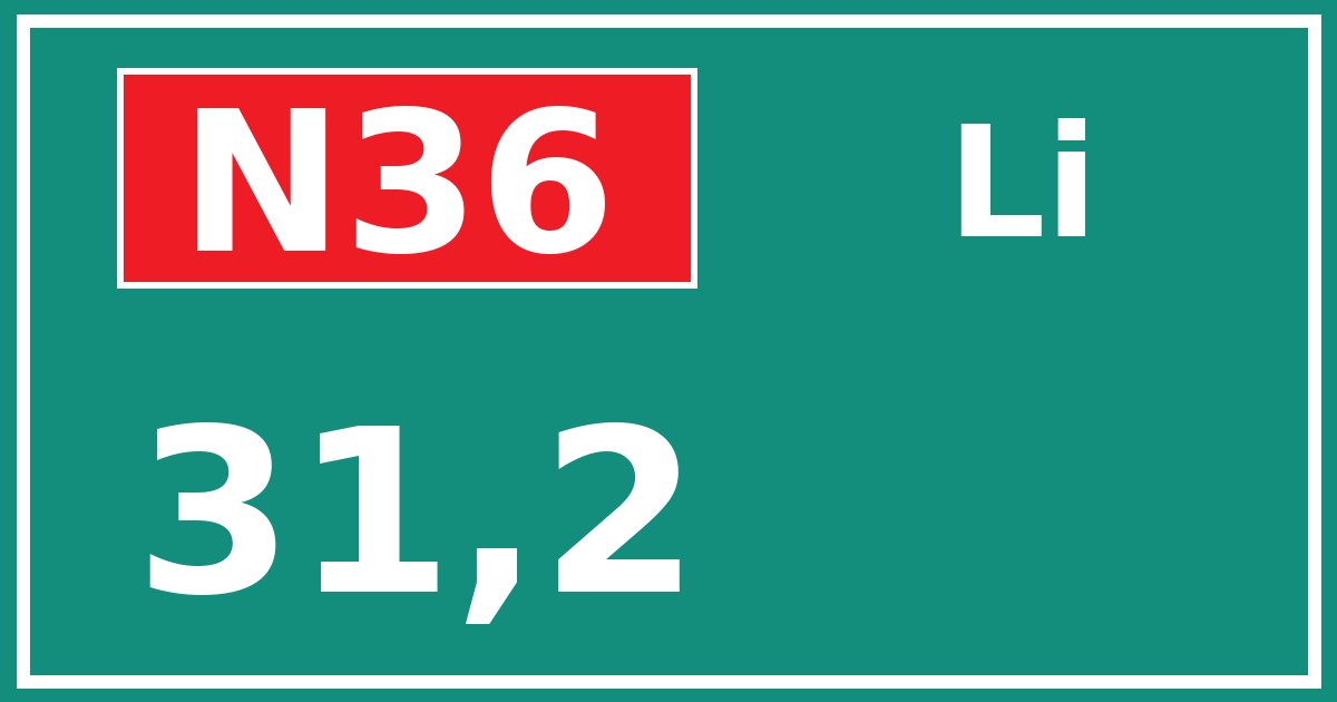 Hectometerbord N36 31,2 zijde Li