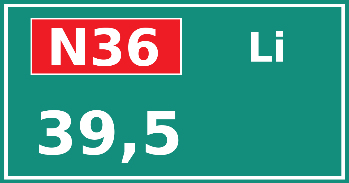 Hectometerbord N36 39,5 zijde Li