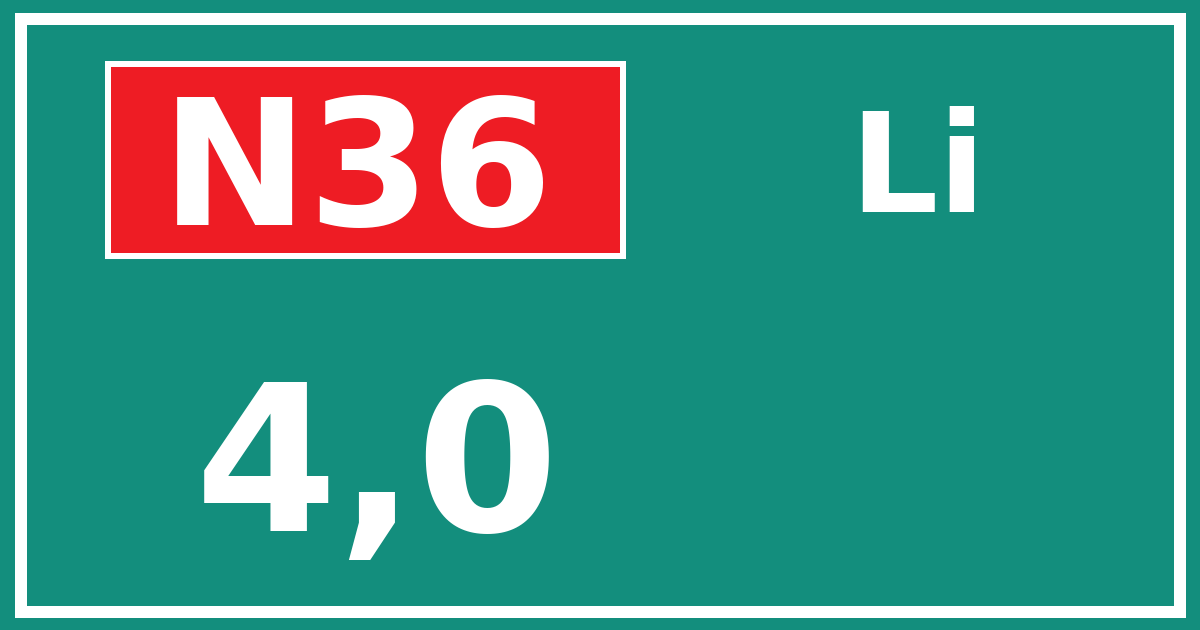 Hectometerbord N36 4,0 zijde Li
