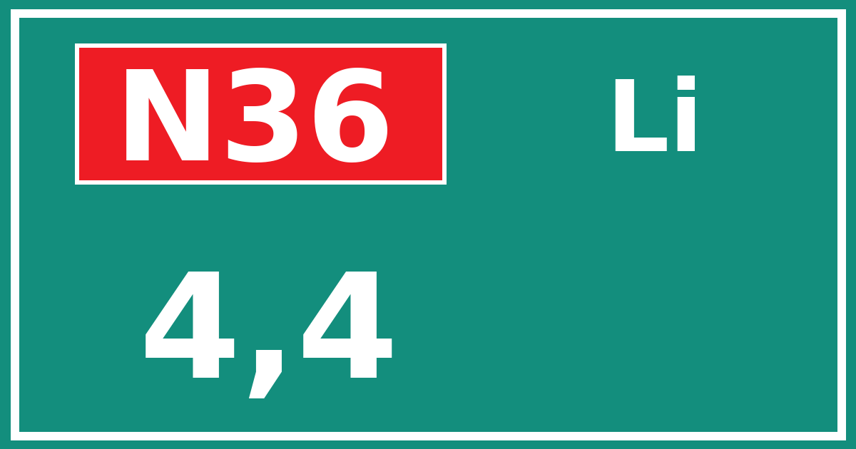 Hectometerbord N36 4,4 zijde Li