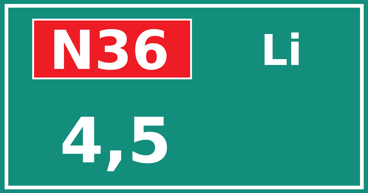 Hectometerbord N36 4,5 zijde Li