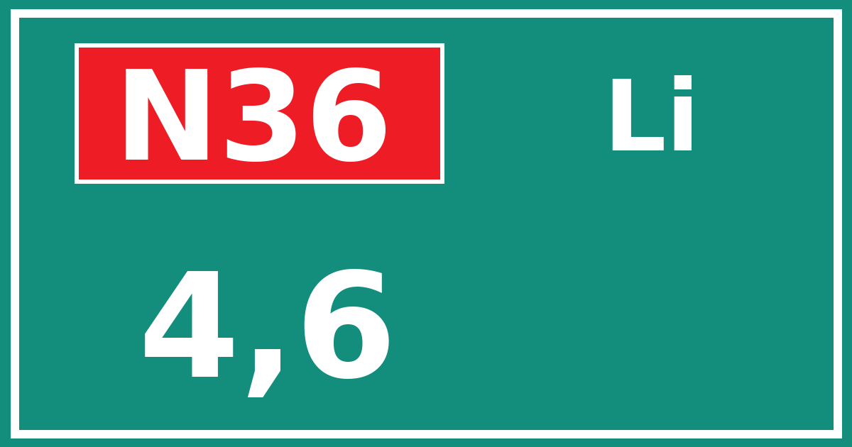 Hectometerbord N36 4,6 zijde Li