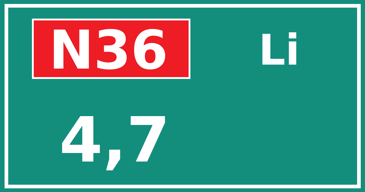 Hectometerbord N36 4,7 zijde Li