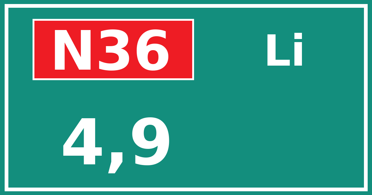 Hectometerbord N36 4,9 zijde Li
