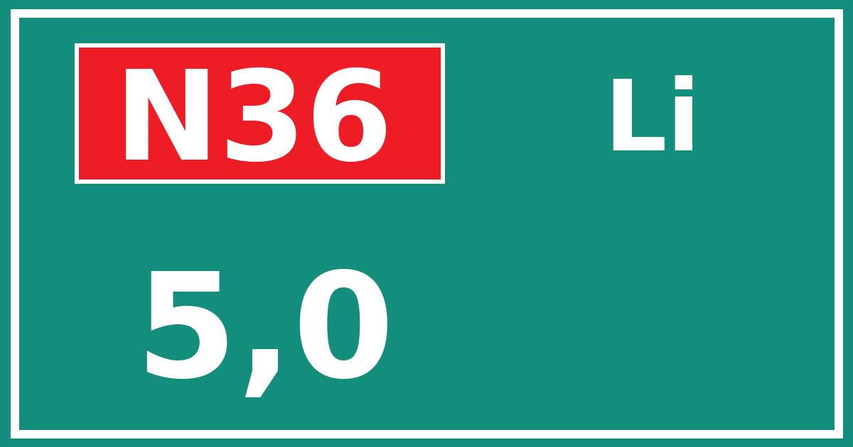 Hectometerbord N36 5,0 zijde Li