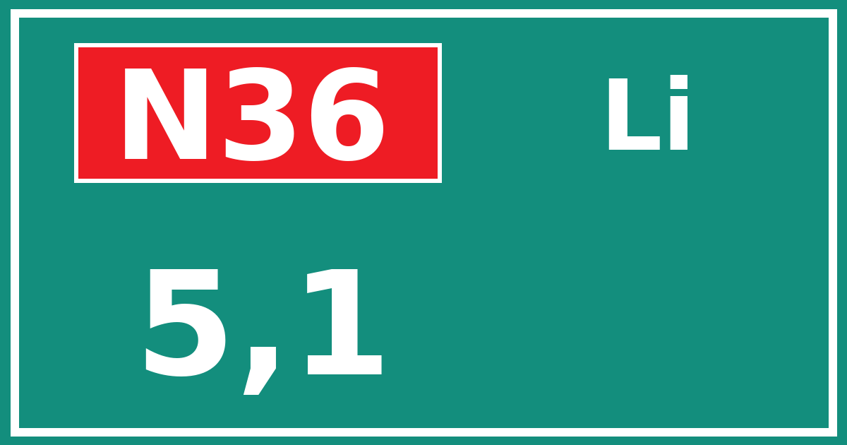 Hectometerbord N36 5,1 zijde Li