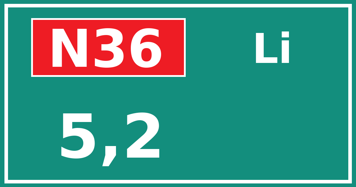 Hectometerbord N36 5,2 zijde Li