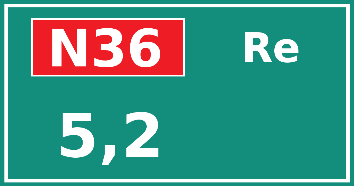 Hectometerbord N36 5,2 zijde Re