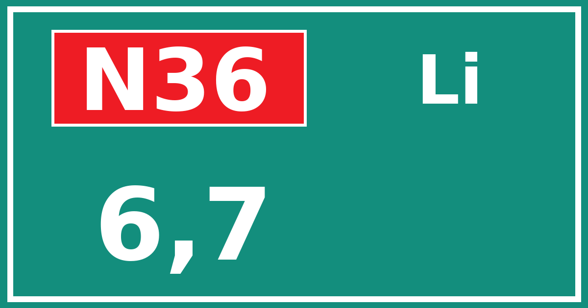 Hectometerbord N36 6,7 zijde Li