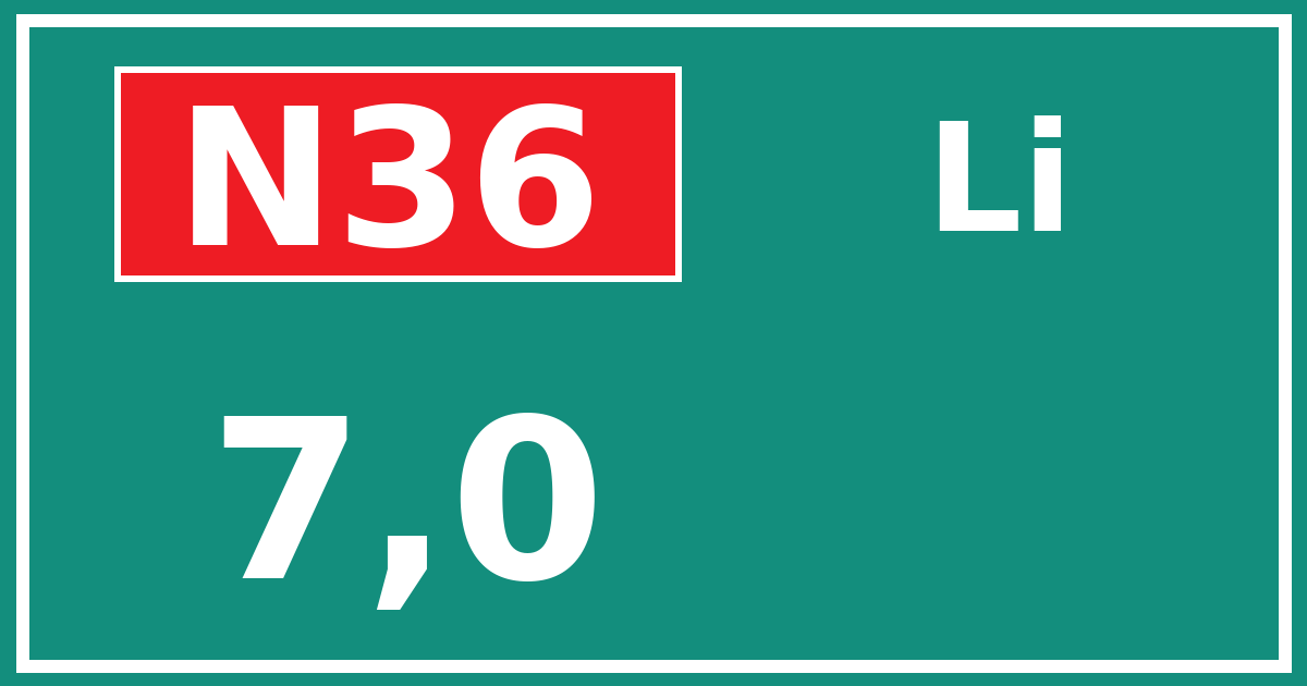 Hectometerbord N36 7,0 zijde Li