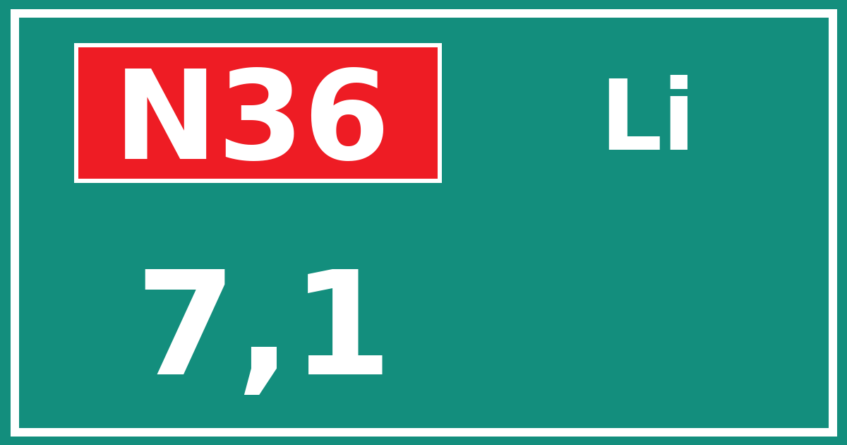 Hectometerbord N36 7,1 zijde Li