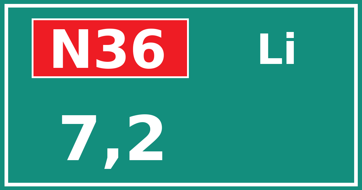 Hectometerbord N36 7,2 zijde Li