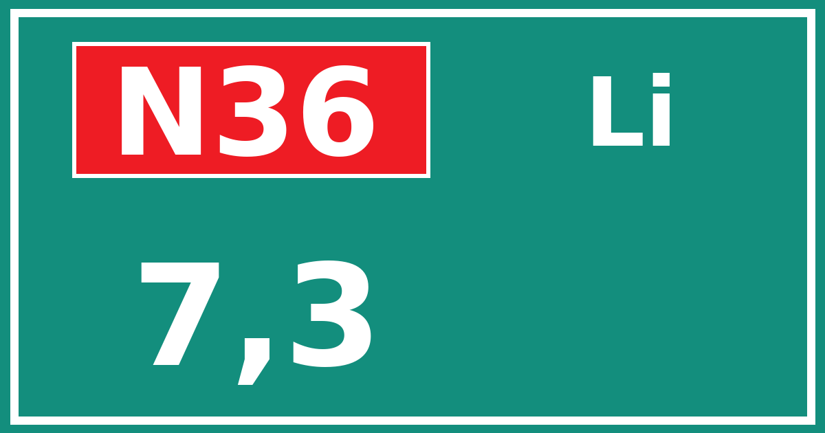 Hectometerbord N36 7,3 zijde Li