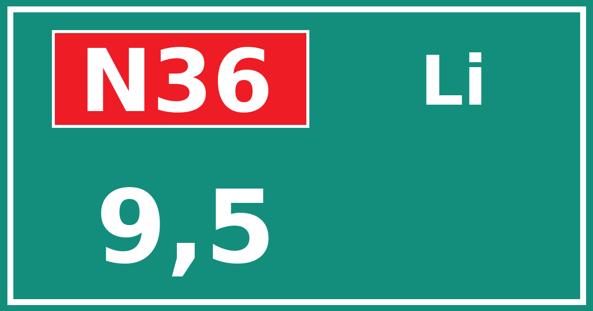 Hectometerbord N36 9,5 zijde Li