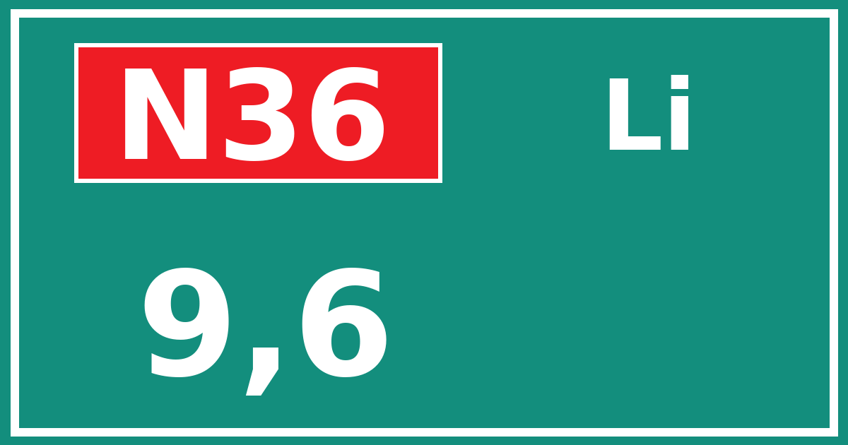 Hectometerbord N36 9,6 zijde Li