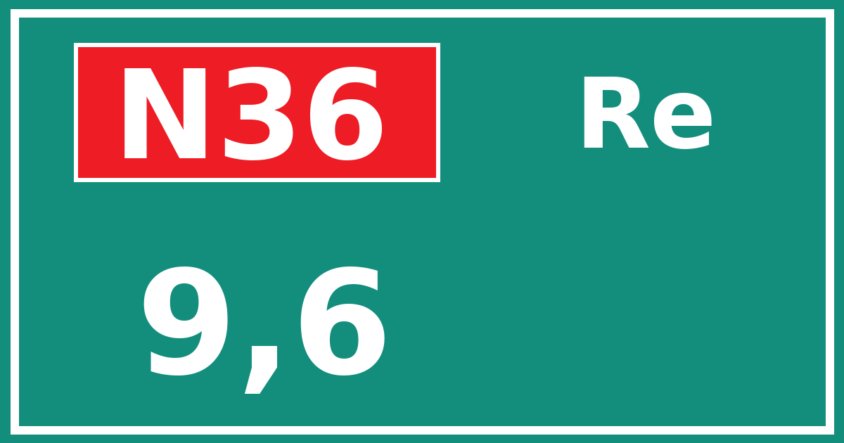 Hectometerbord N36 9,6 zijde Re
