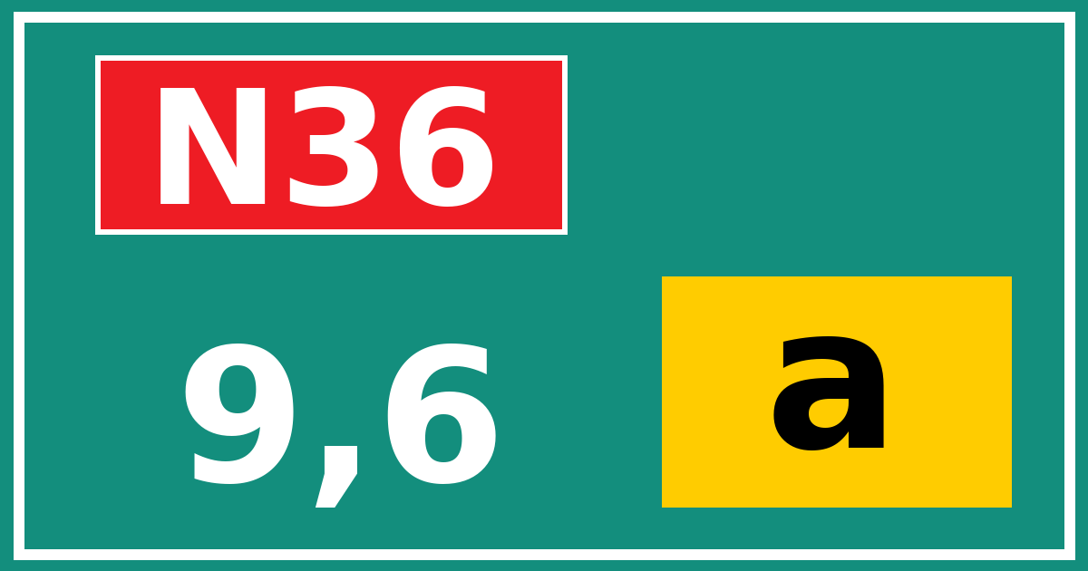 Hectometerbord N36 9,6 letter a