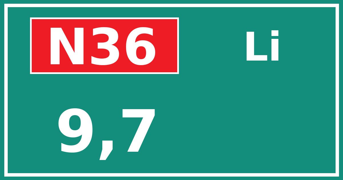Hectometerbord N36 9,7 zijde Li