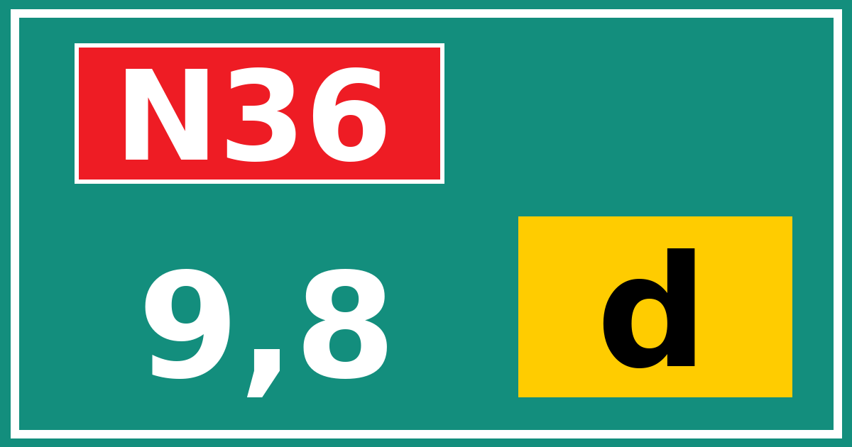 Hectometerbord N36 9,8 letter d