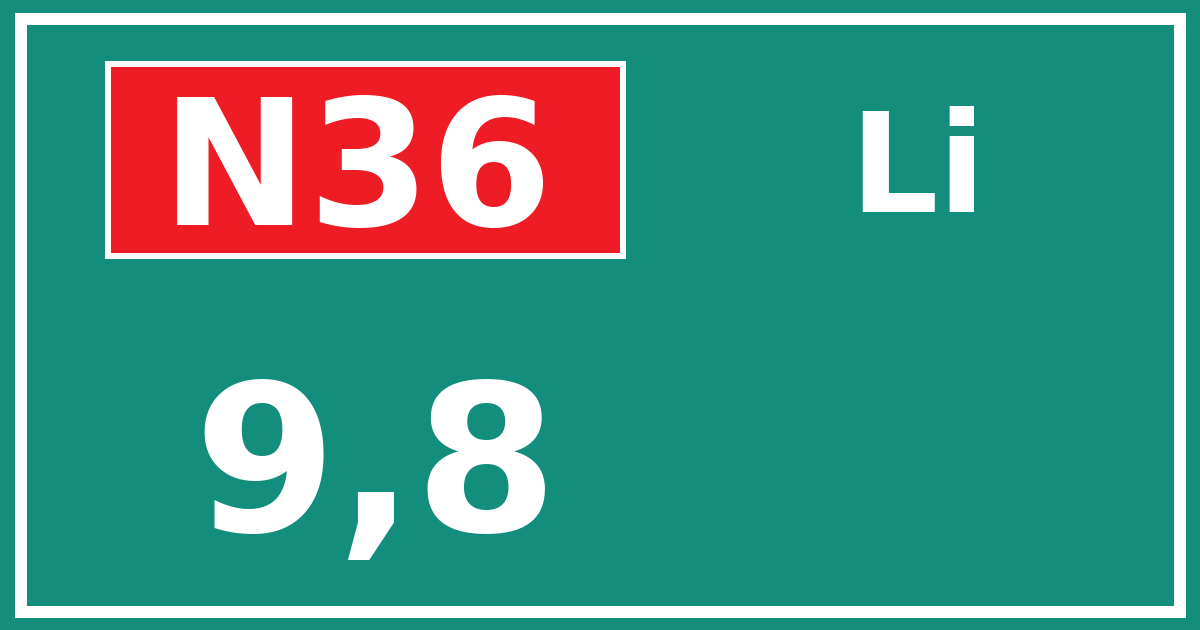 Hectometerbord N36 9,8 zijde Li
