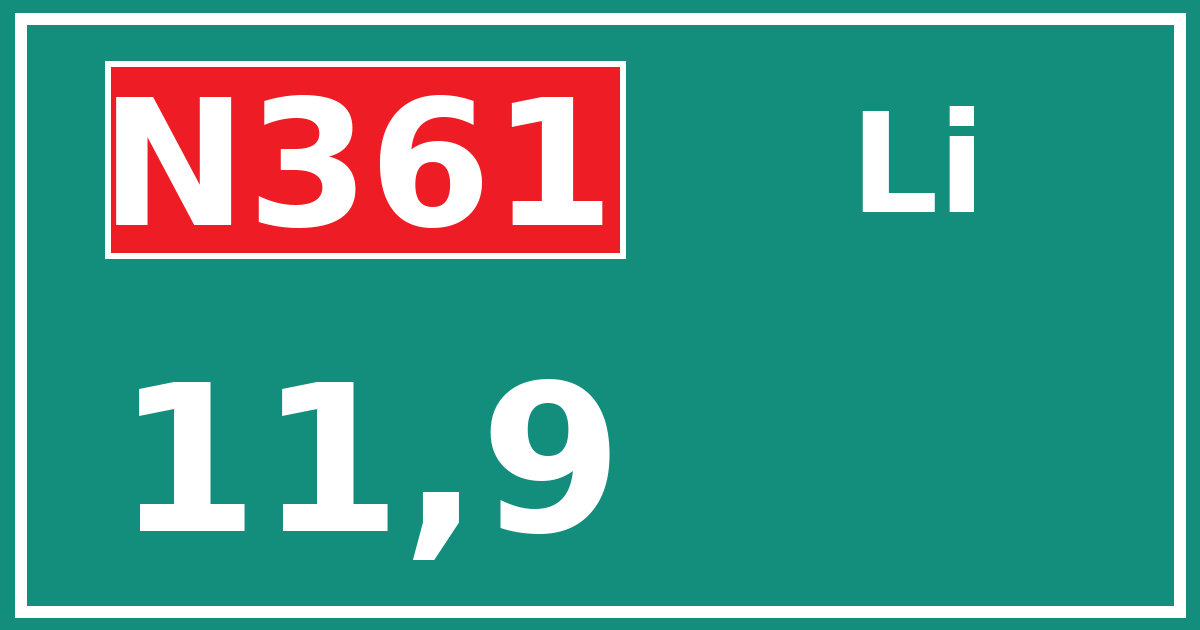 Hectometerbord N361 11,9 zijde Li
