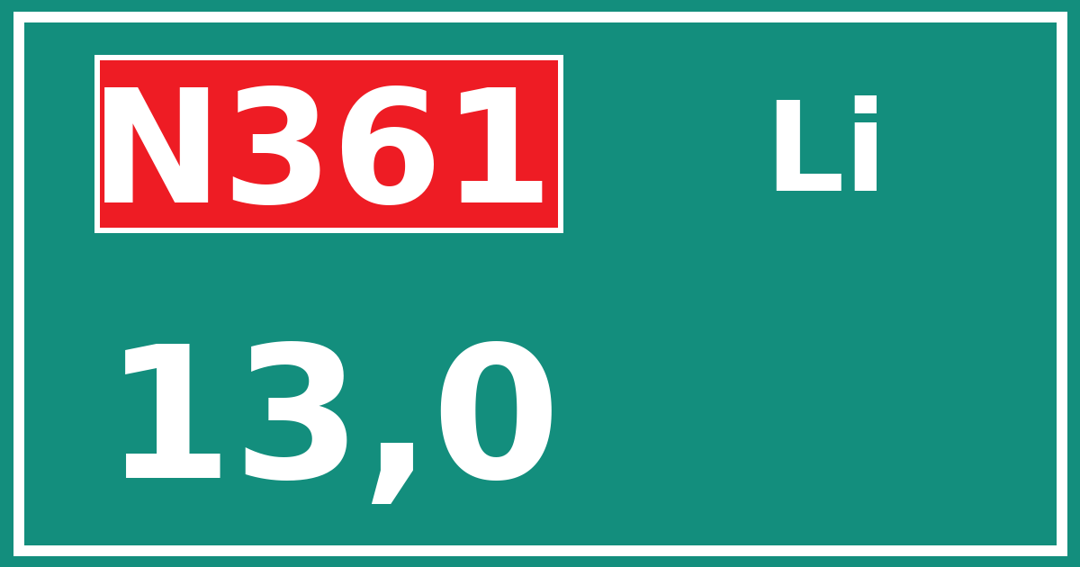 Hectometerbord N361 13,0 zijde Li