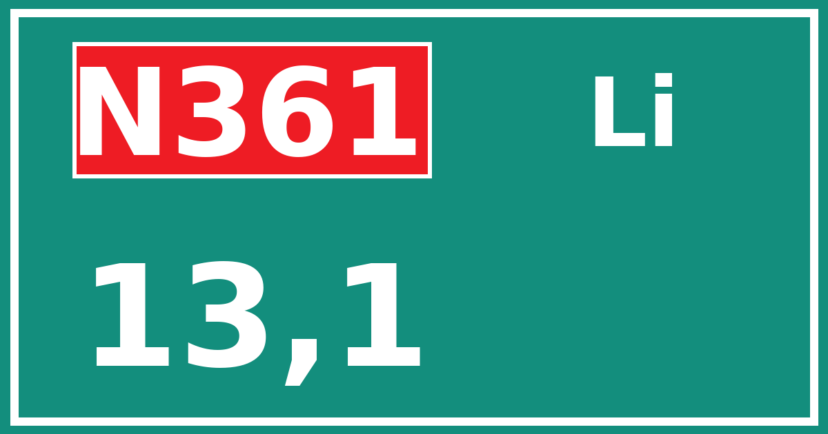 Hectometerbord N361 13,1 zijde Li