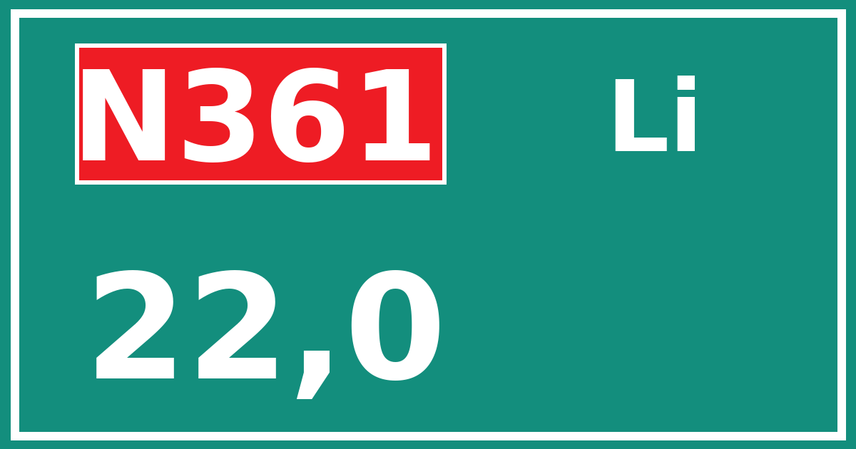 Hectometerbord N361 22,0 zijde Li