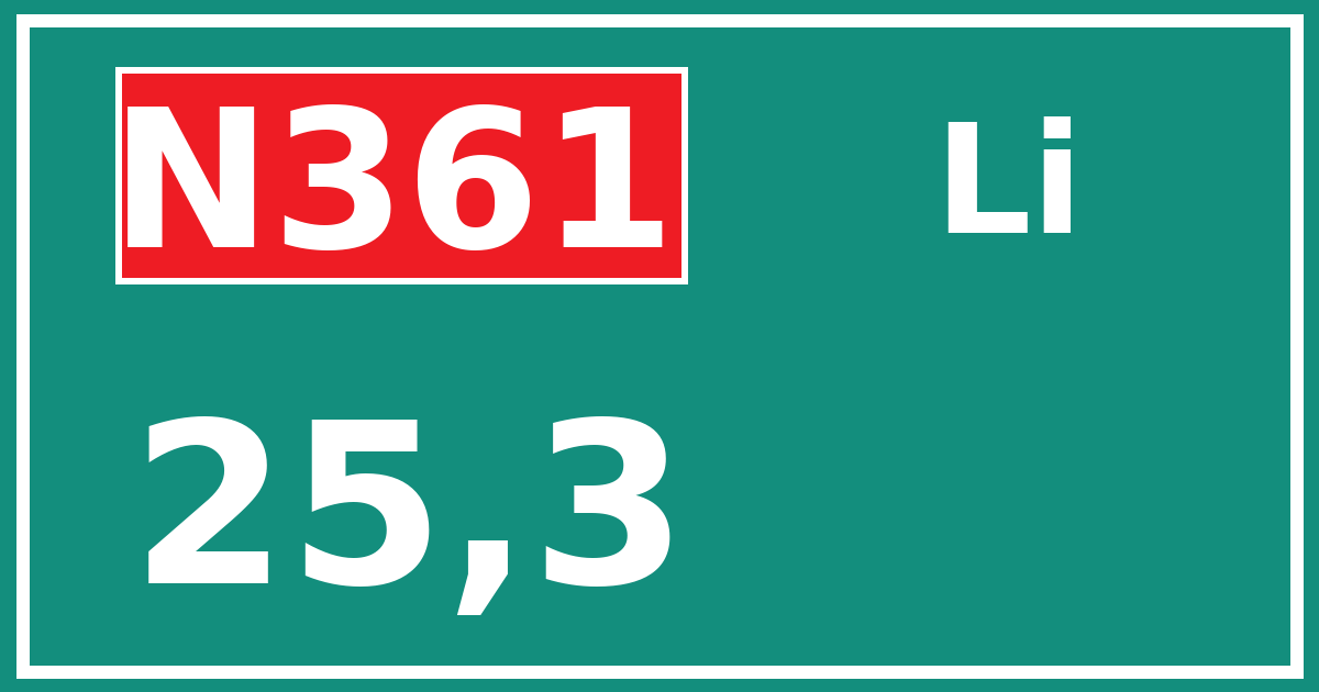 Hectometerbord N361 25,3 zijde Li