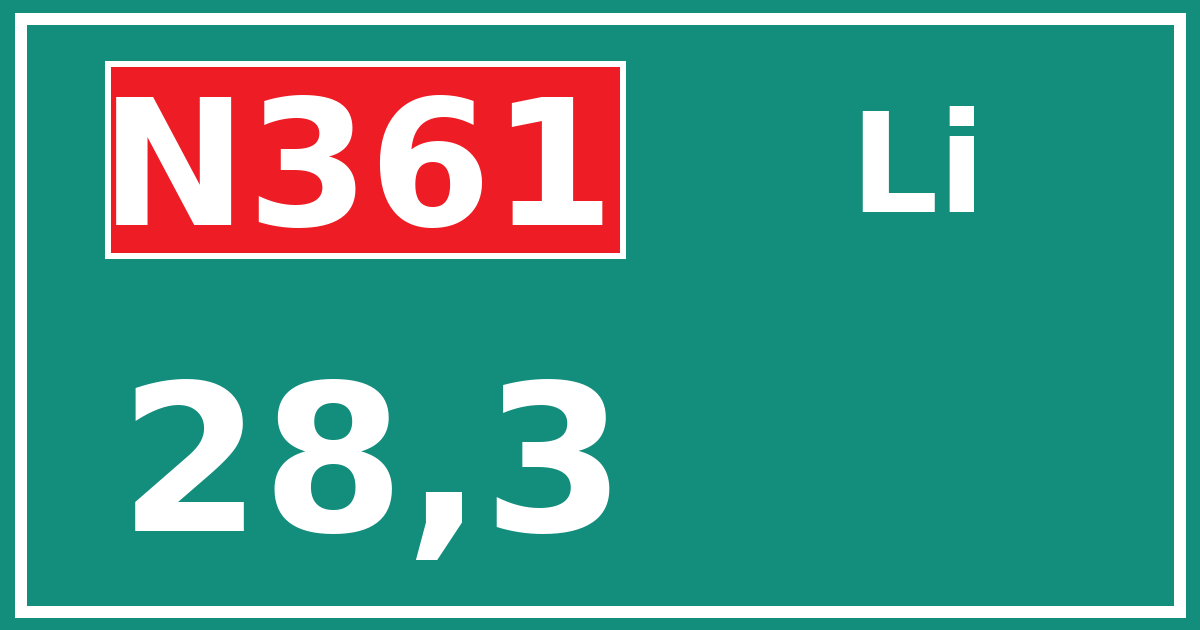 Hectometerbord N361 28,3 zijde Li