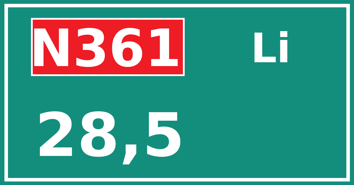 Hectometerbord N361 28,5 zijde Li