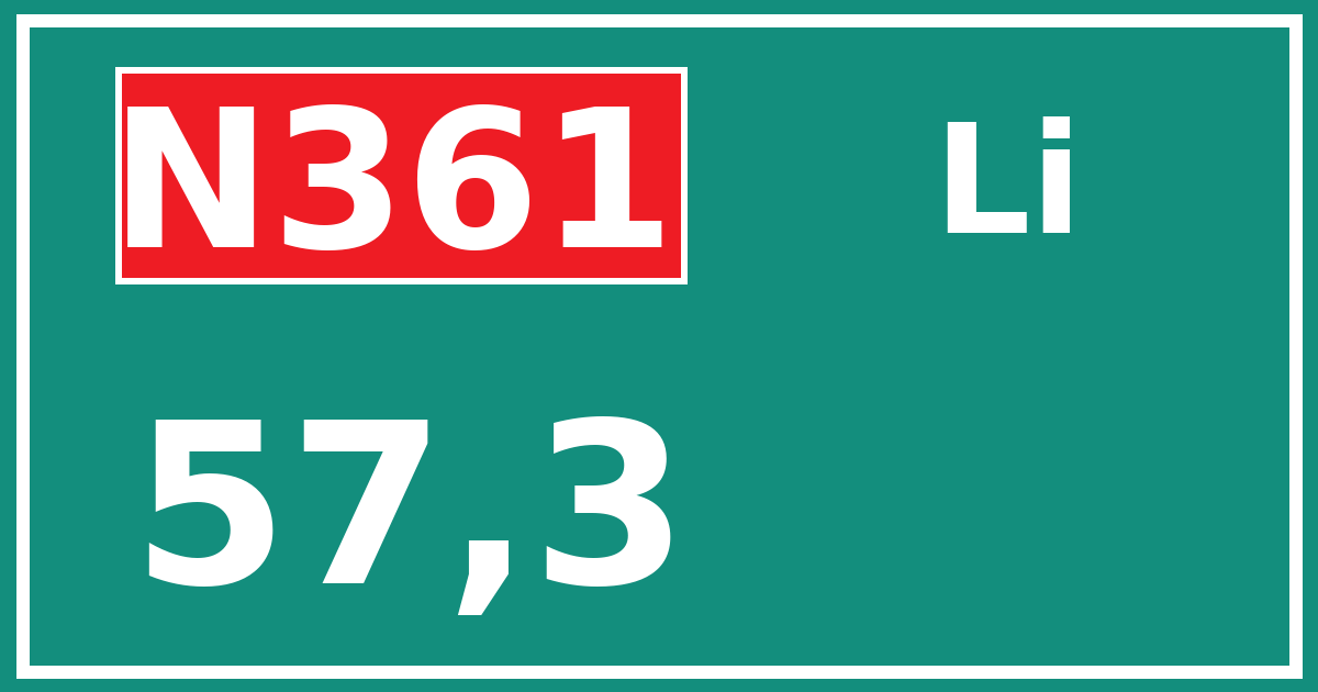Hectometerbord N361 57,3 zijde Li