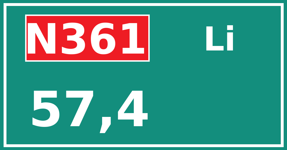 Hectometerbord N361 57,4 zijde Li