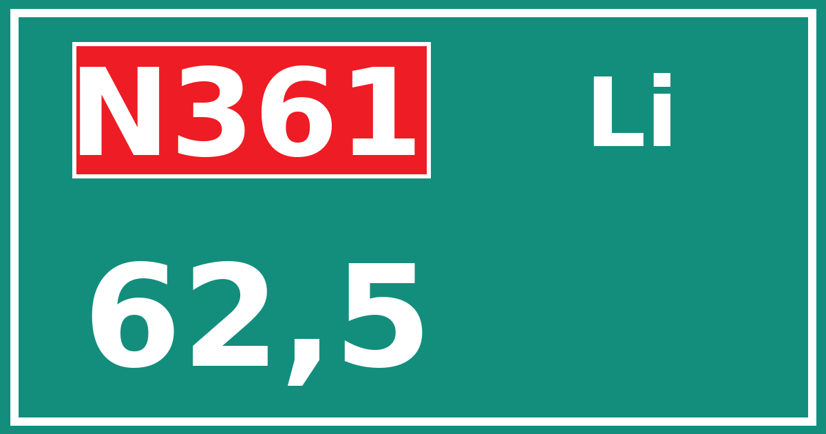 Hectometerbord N361 62,5 zijde Li