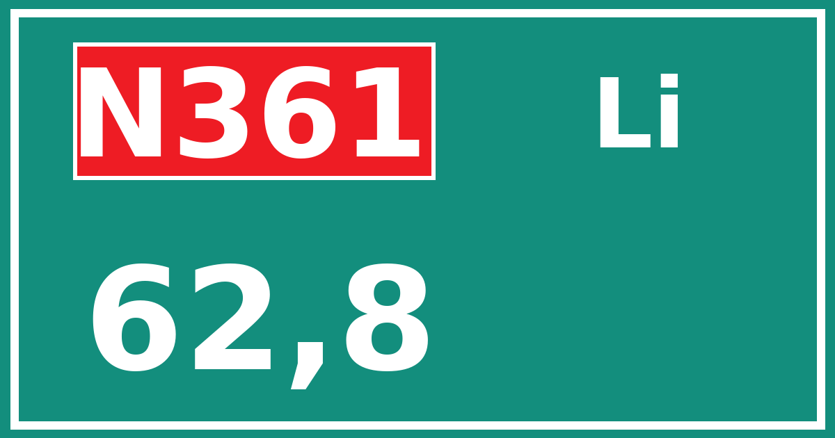 Hectometerbord N361 62,8 zijde Li