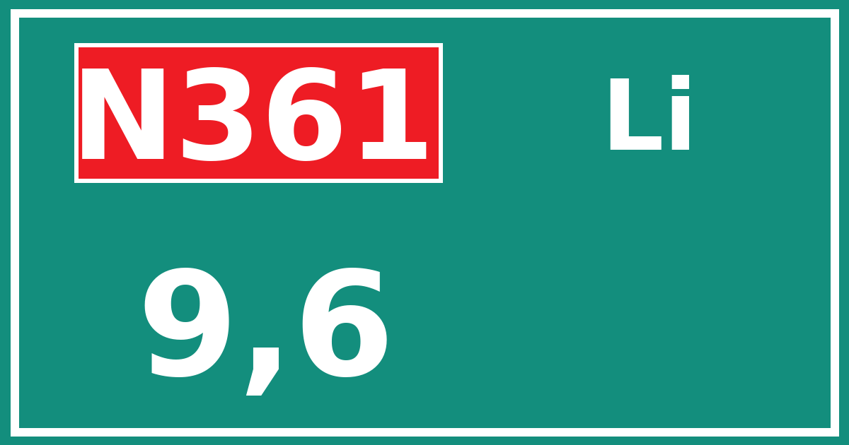 Hectometerbord N361 9,6 zijde Li