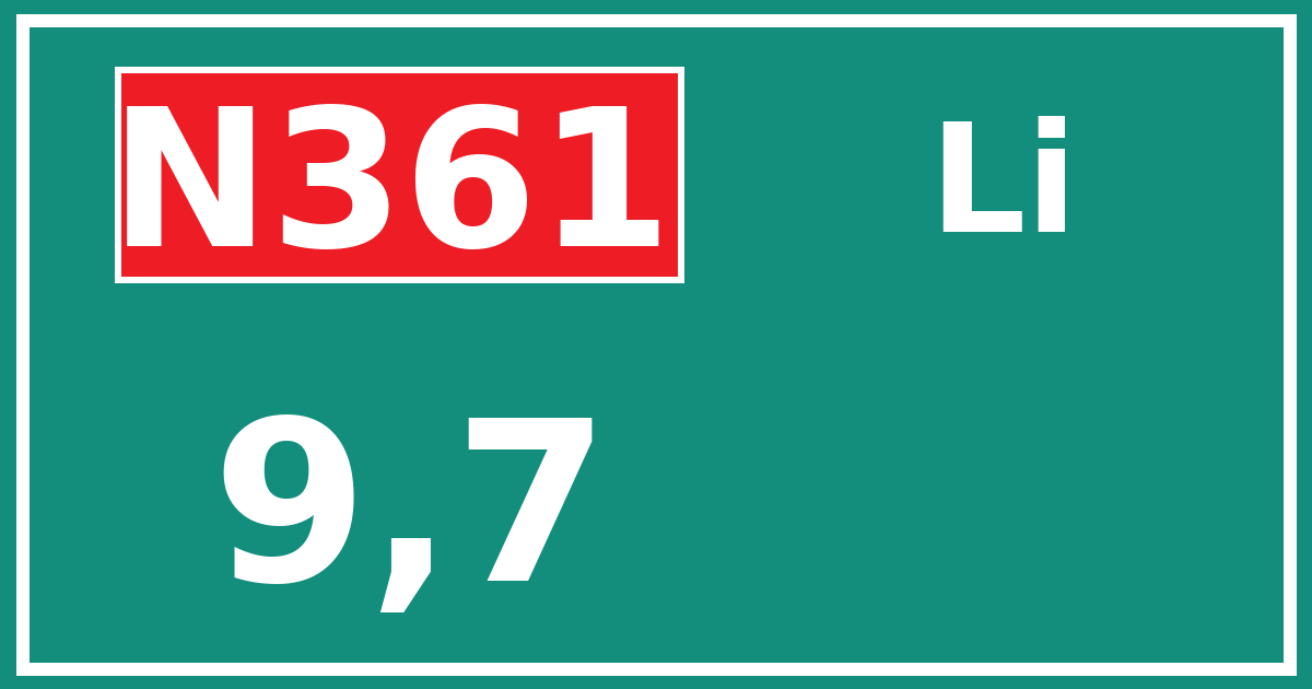 Hectometerbord N361 9,7 zijde Li