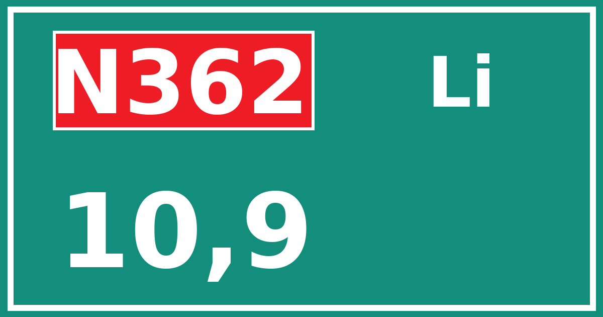 Hectometerbord N362 10,9 zijde Li