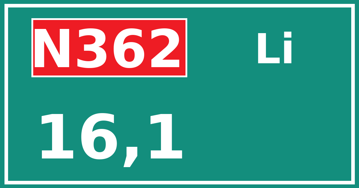 Hectometerbord N362 16,1 zijde Li