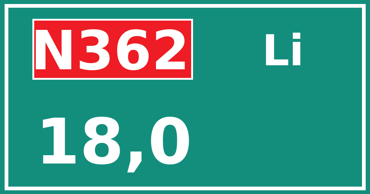Hectometerbord N362 18,0 zijde Li