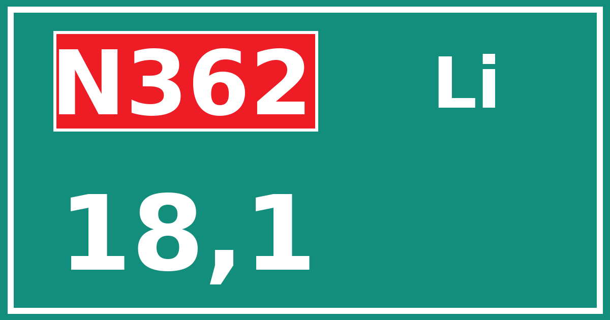 Hectometerbord N362 18,1 zijde Li