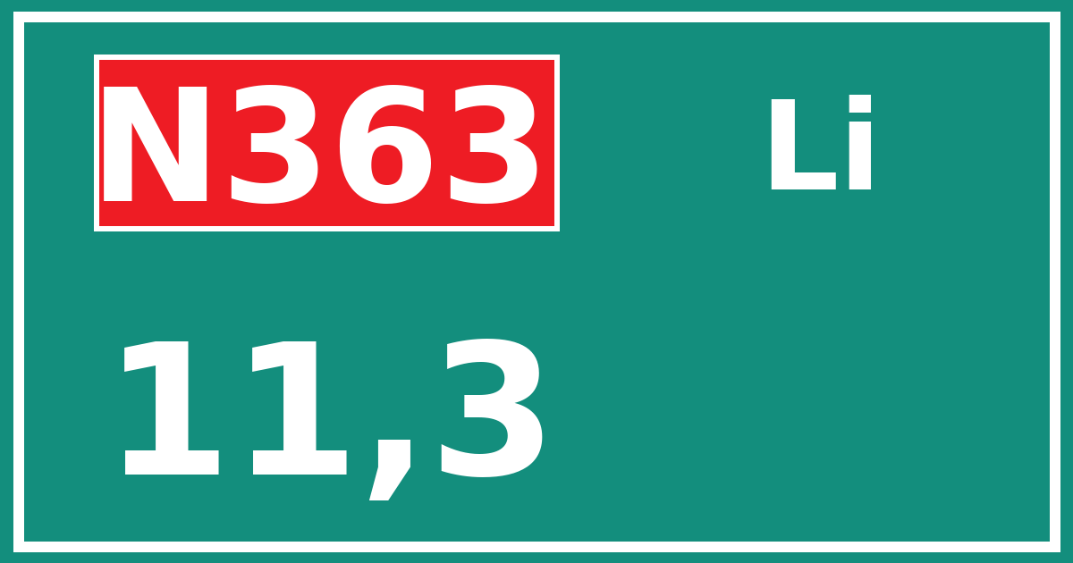 Hectometerbord N363 11,3 zijde Li