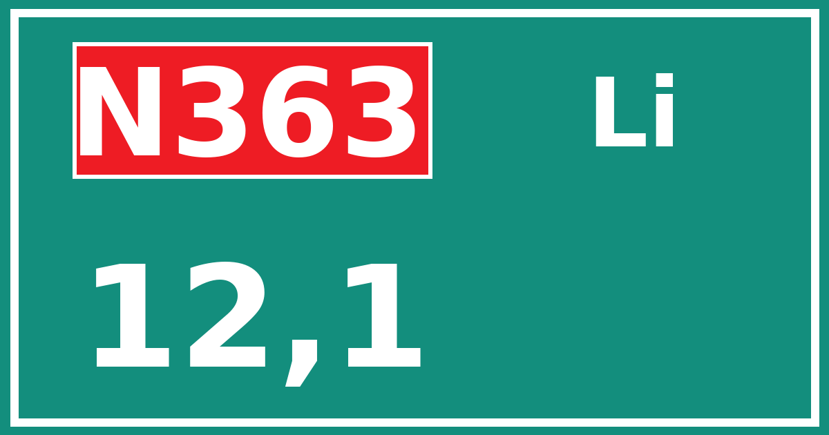 Hectometerbord N363 12,1 zijde Li