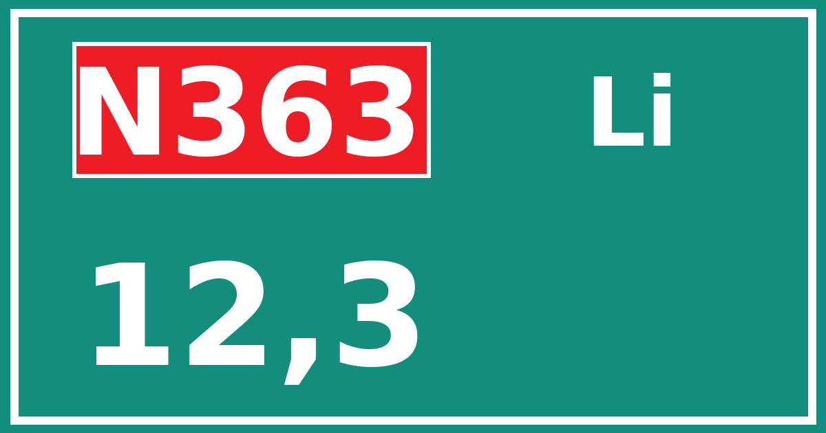Hectometerbord N363 12,3 zijde Li