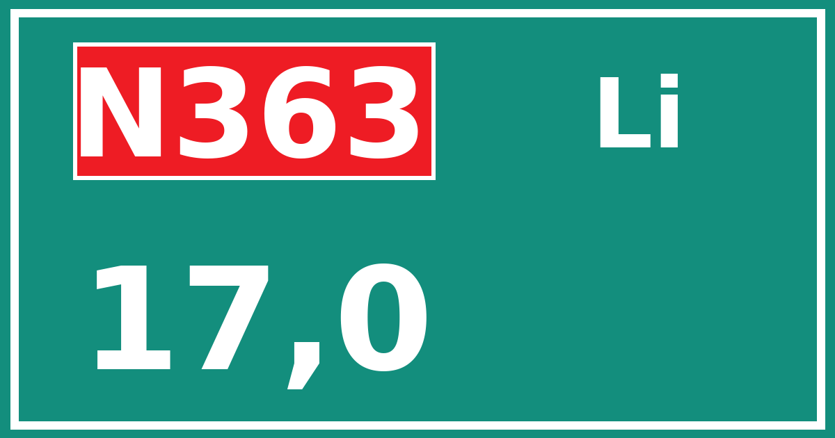 Hectometerbord N363 17,0 zijde Li