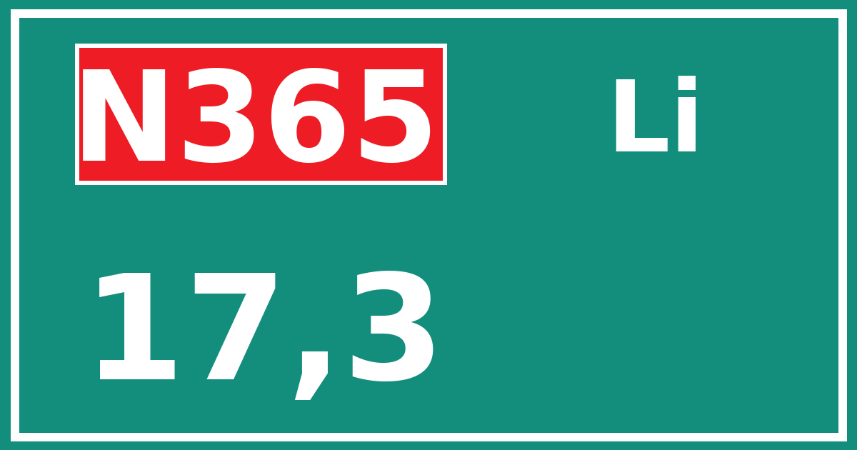 Hectometerbord N365 17,3 zijde Li